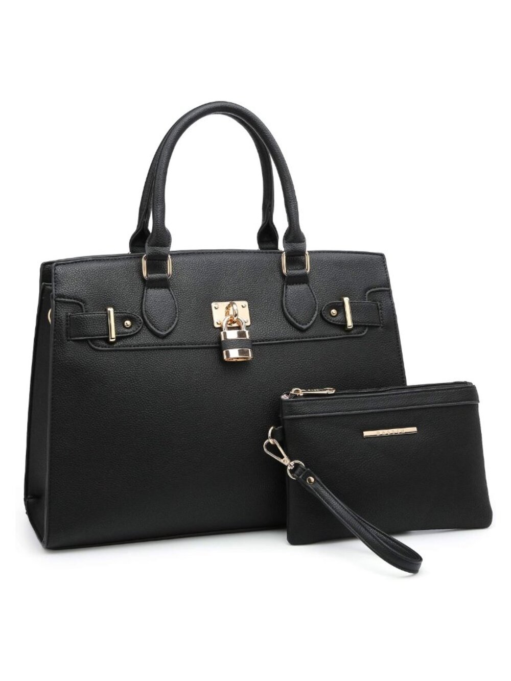 Faux Leather Satchel Handbag with Matching Clutch Vegan Shoulder Tote